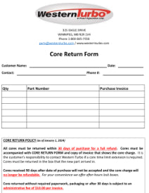 Core Return Form