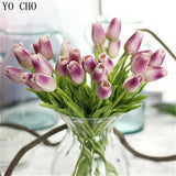 YO CHO 1PC PU Tulips Artificial Flowers Real touch artificiales para decora mini Tulip for Home Wedding decoration Flowers
