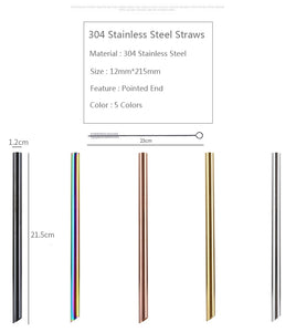 Jumbo (12 mm) Stainless Steel Straw & Cleaning Brush (Multi Color Options)