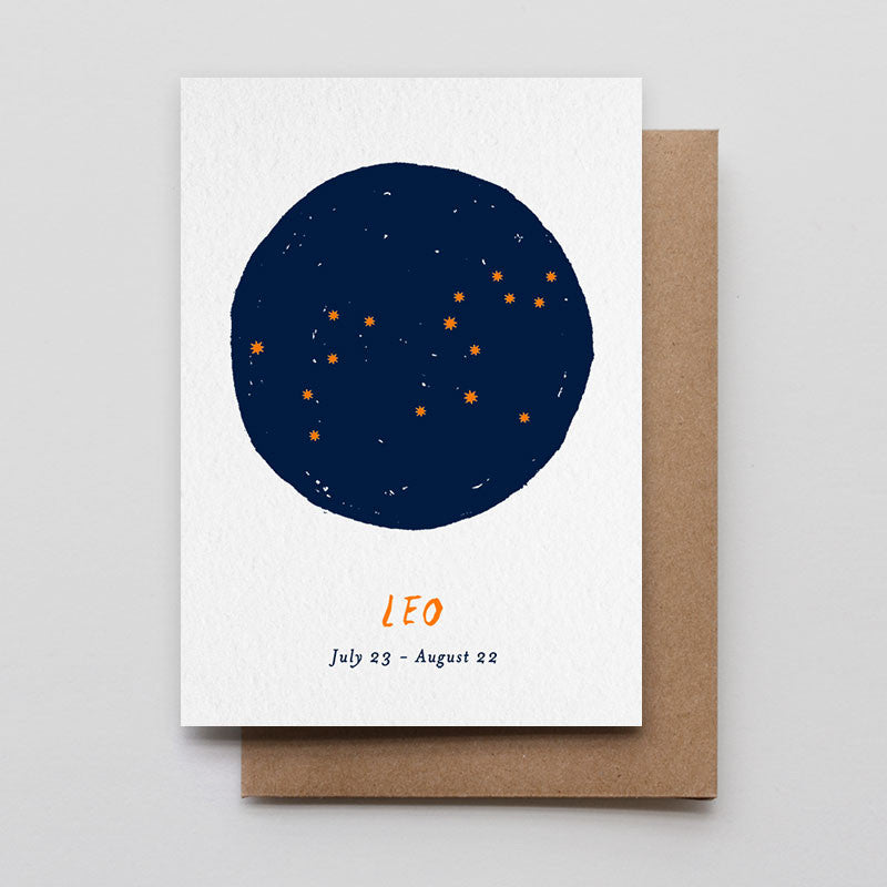 Letterpress Leo Star Sign Card