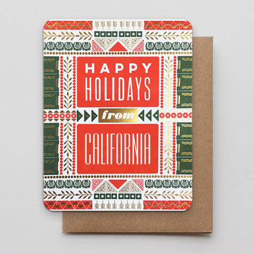 10-pack Ribbon Happy Holidays Letterpress Holiday Greeting Card Printed in  White or Maroon on Kraft Brown or Red Card Stock With Red Envelop 