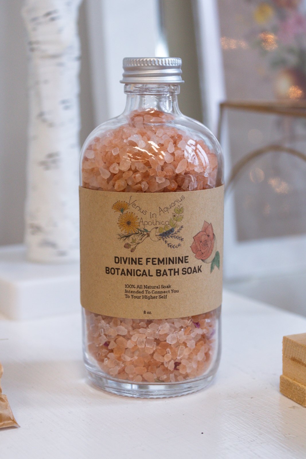 Divine Feminine Botanical Bath Soak bath salts with rose quartz