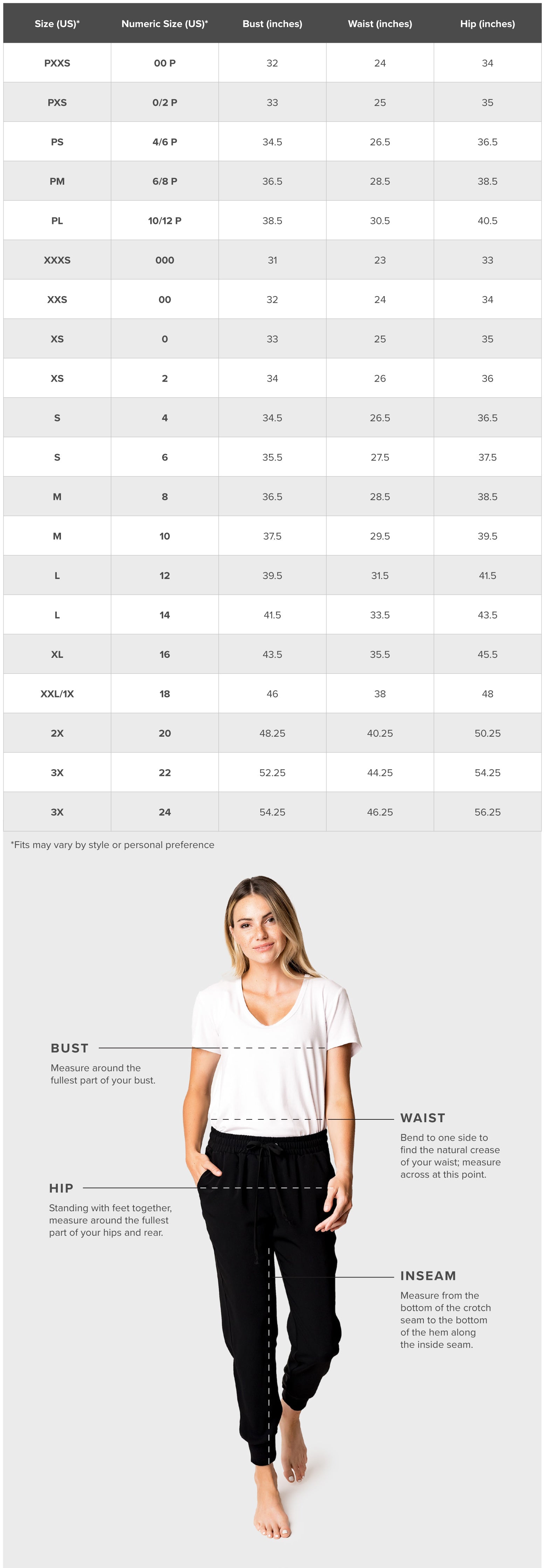 Women's Size Chart, Clothing Size Guide