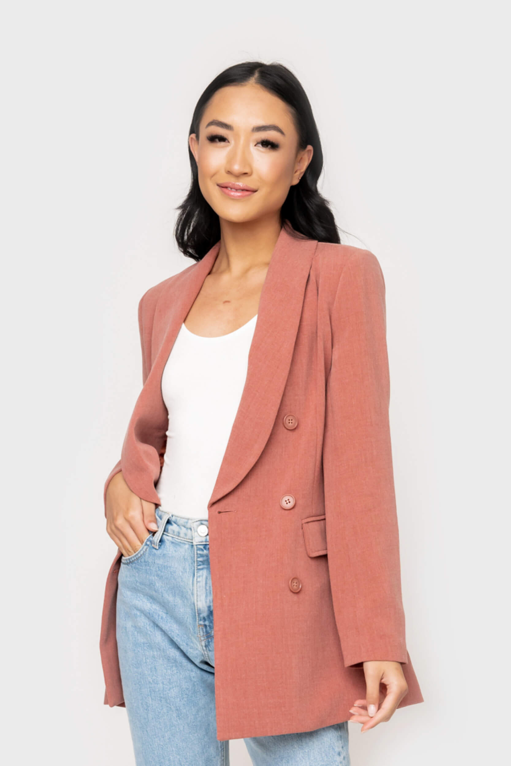 GIGI Double Breasted Long Length Blazer - Marsala XS