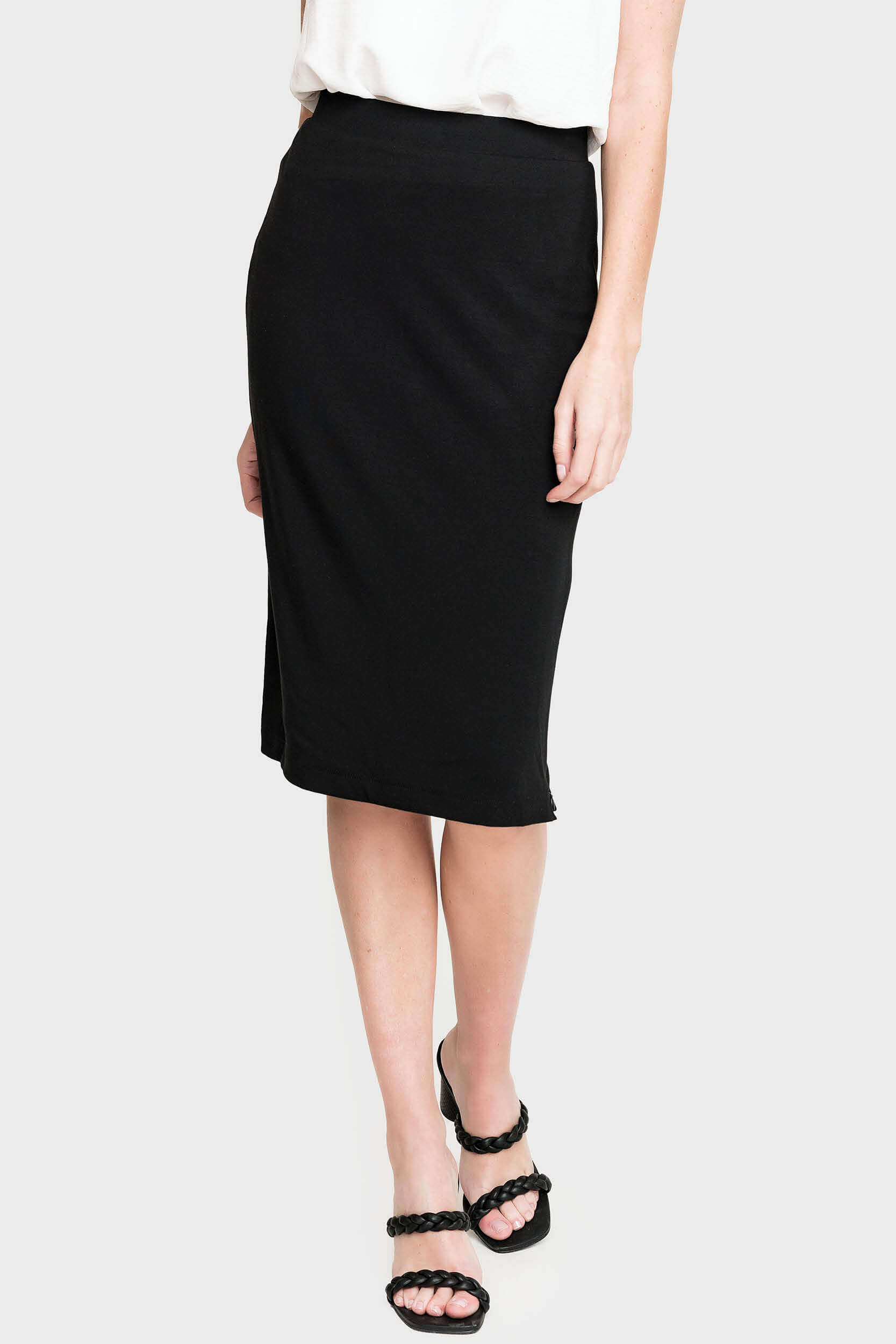 Essential Zippered Side Slit Ponte Skirt - Black XXS