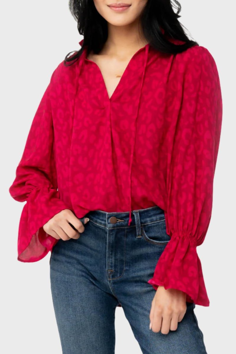 Image of Open Tie Neck Voluminous Blouse