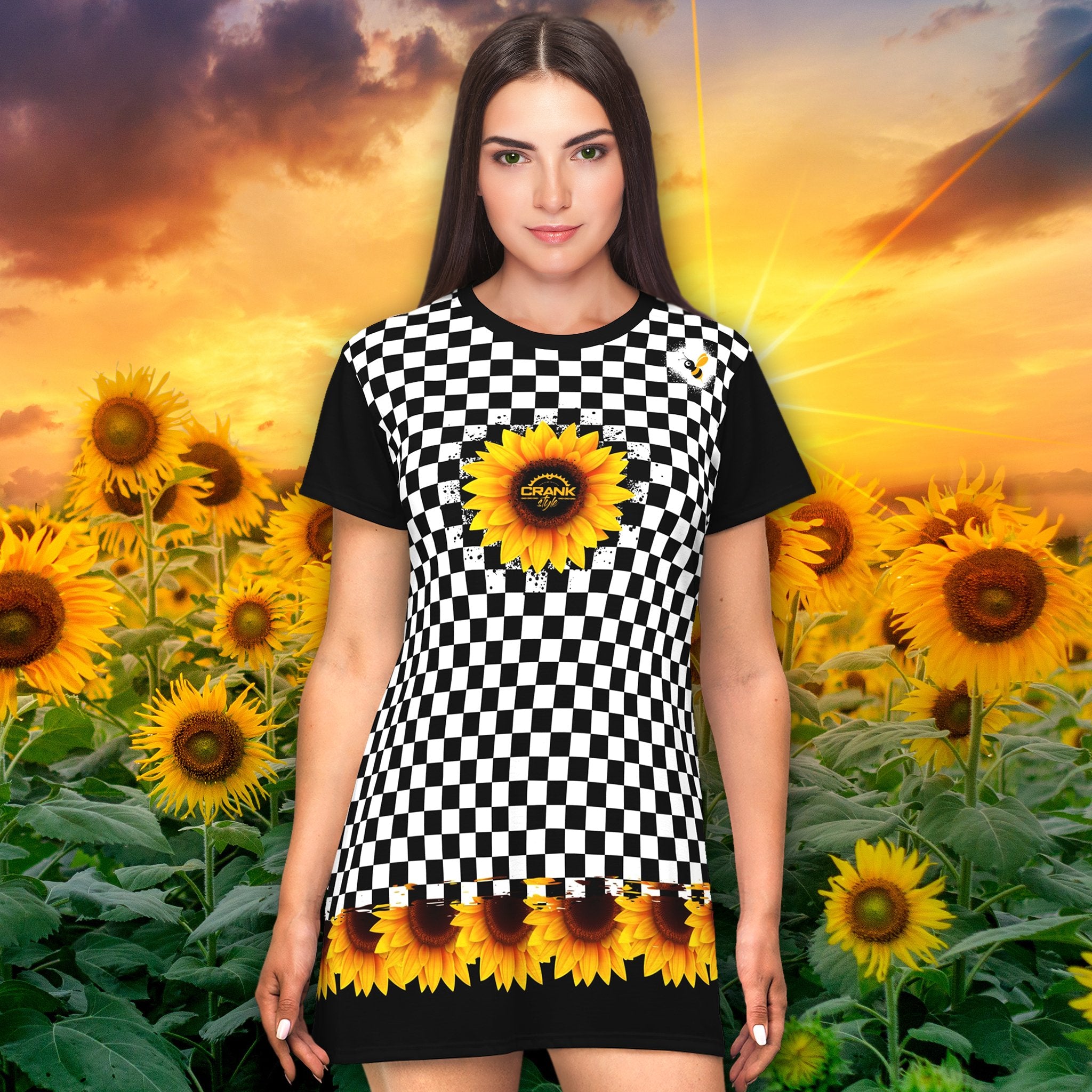 checkerboard with sunflowers