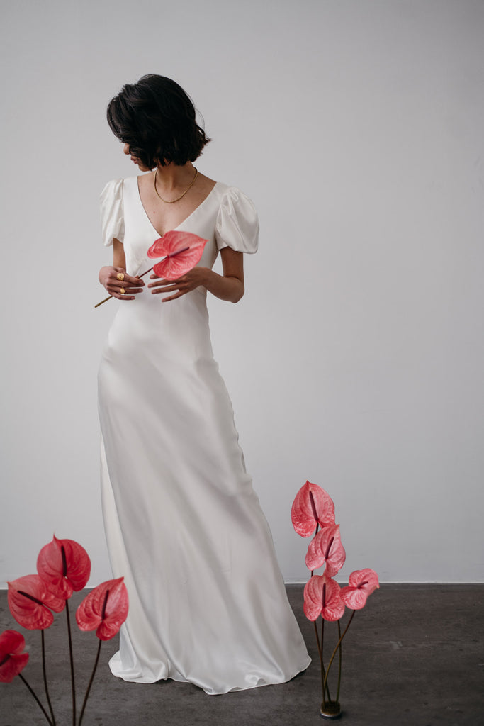 Zoe Rowyn slip bridal gown in pure silk