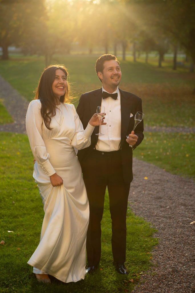 real bride wearing the helen gown by Zoe Rowyn Bridal