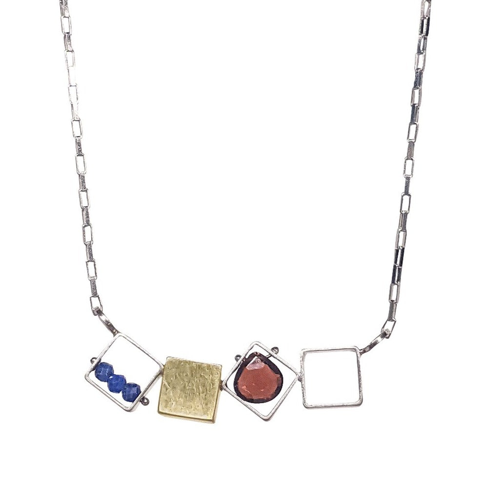 NEW! 4 Small Squares Necklace with Garnet & Lapis by Ashka Dymel