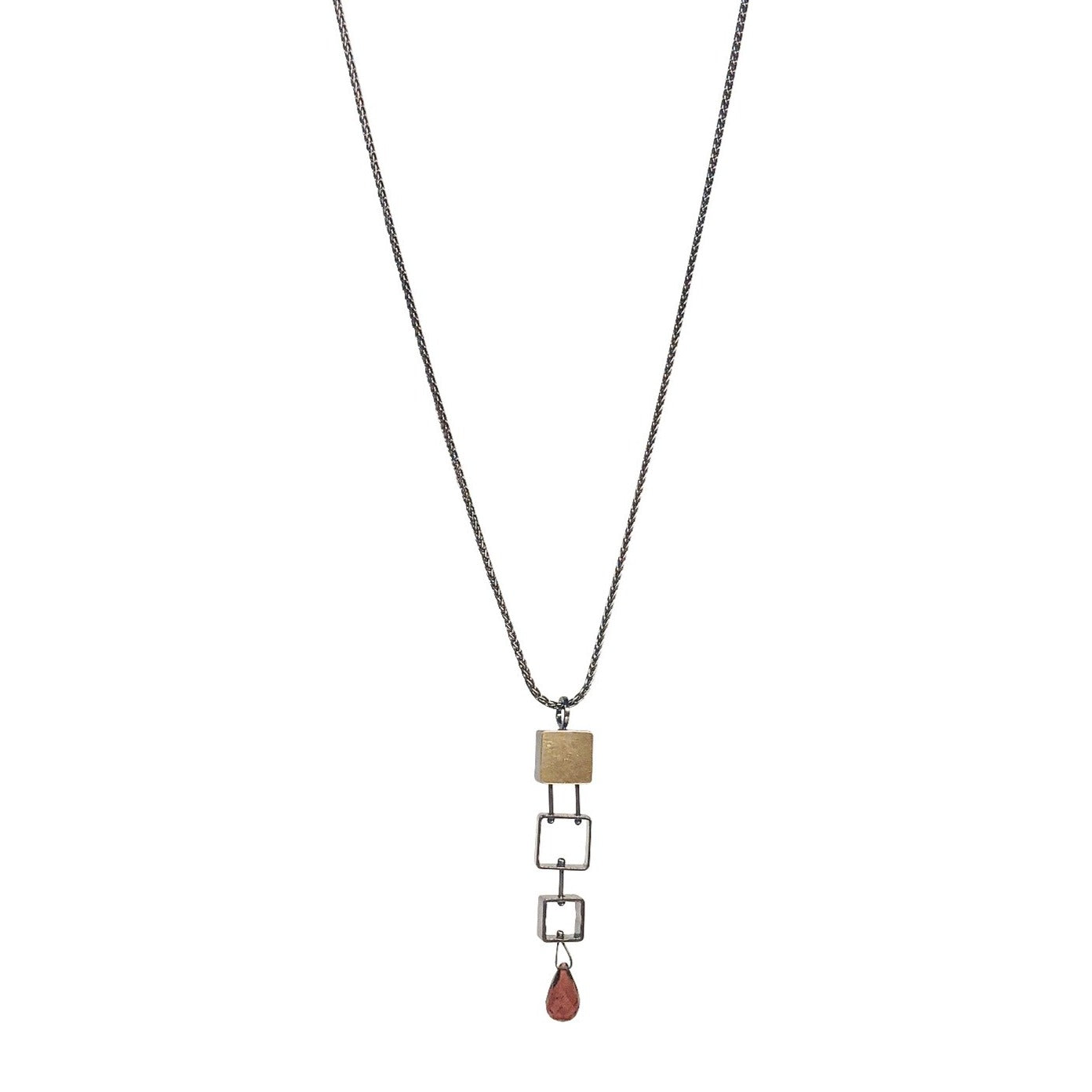 NEW! 3 Small Squares Necklace with Garnet Teardrop by Ashka Dymel
