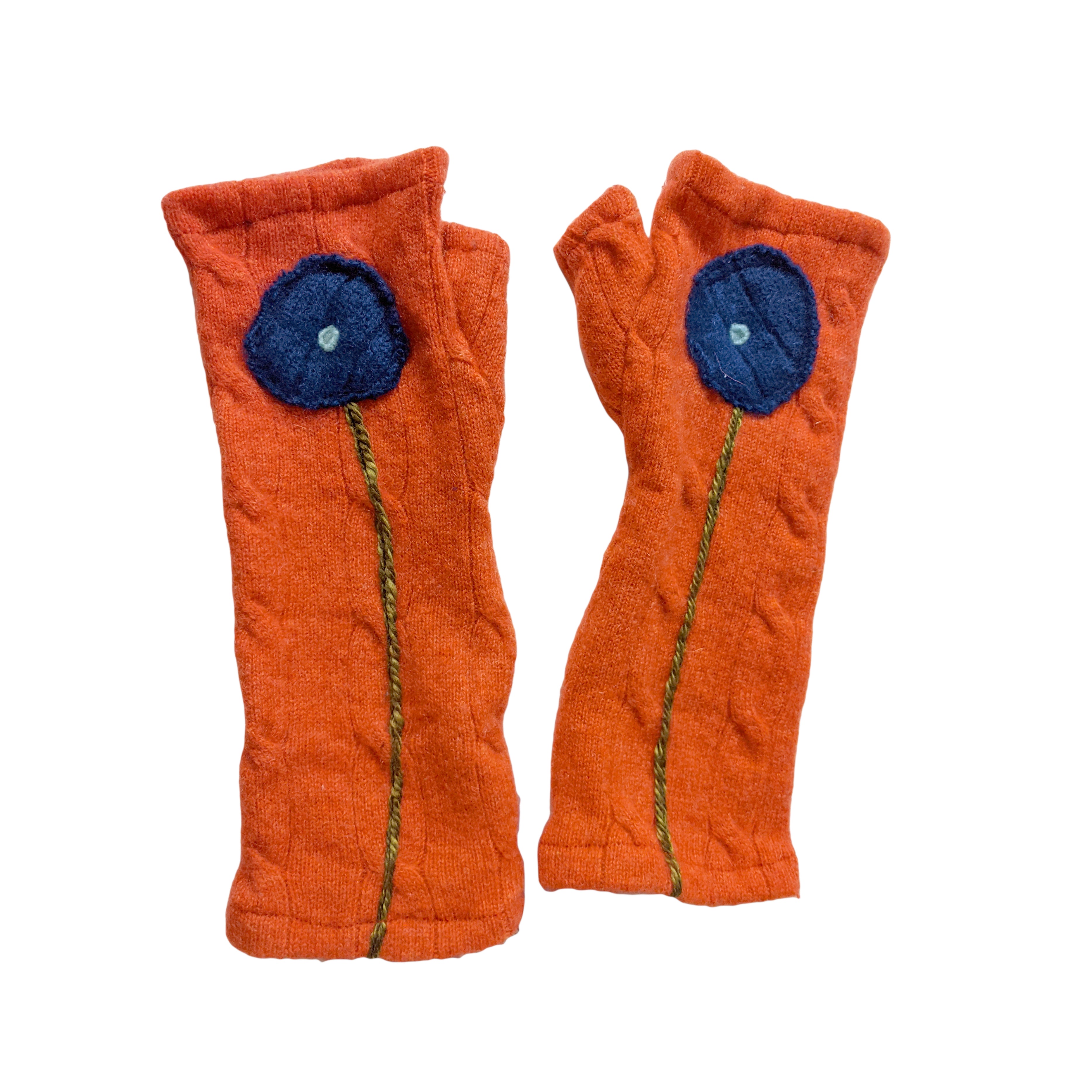 NEW! Orange with Blue Poppy Cashmere Gloves by Sardine