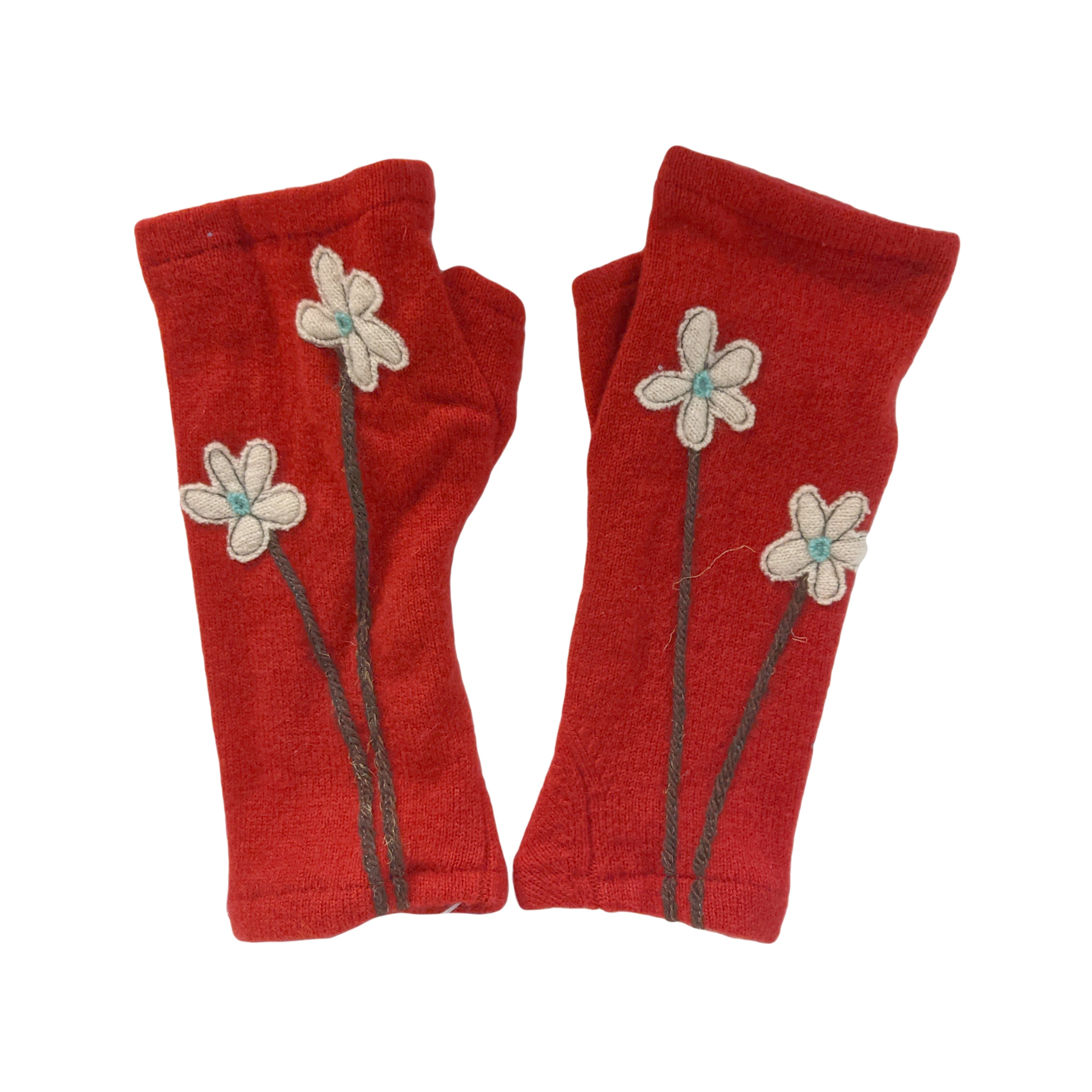 NEW! Red with White Wildflowers Cashmere Gloves by Sardine