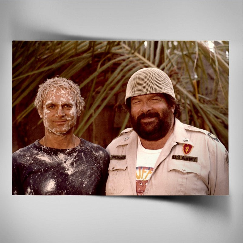 BUD SPENCER TERENCE HILL POSTER CON AUTOGRAFO STAMPATO 45X32CM