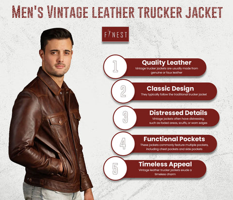 Men's Vintage leather trucker jacket