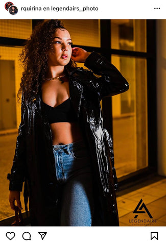 instagram influencer thegirlwearing vinyl jacket black