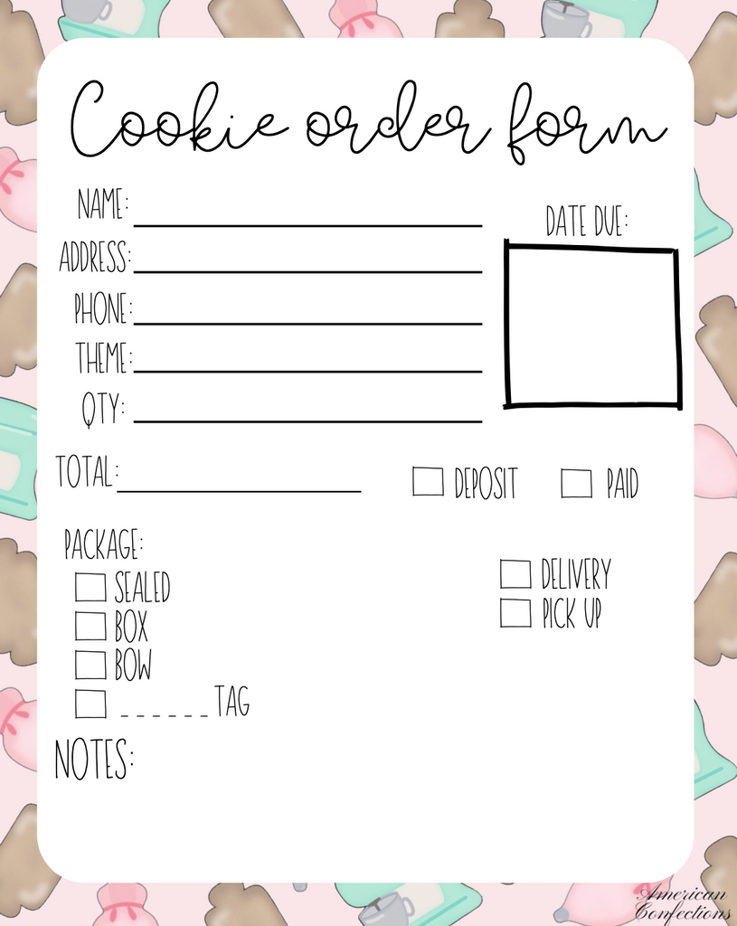 Cookie Order Form Printable American Confections