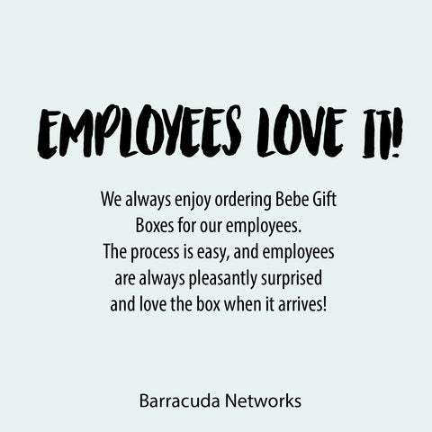 graphic saying employees love bebe gift box