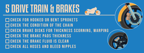 Used motorcycle drive train and brakes checklist