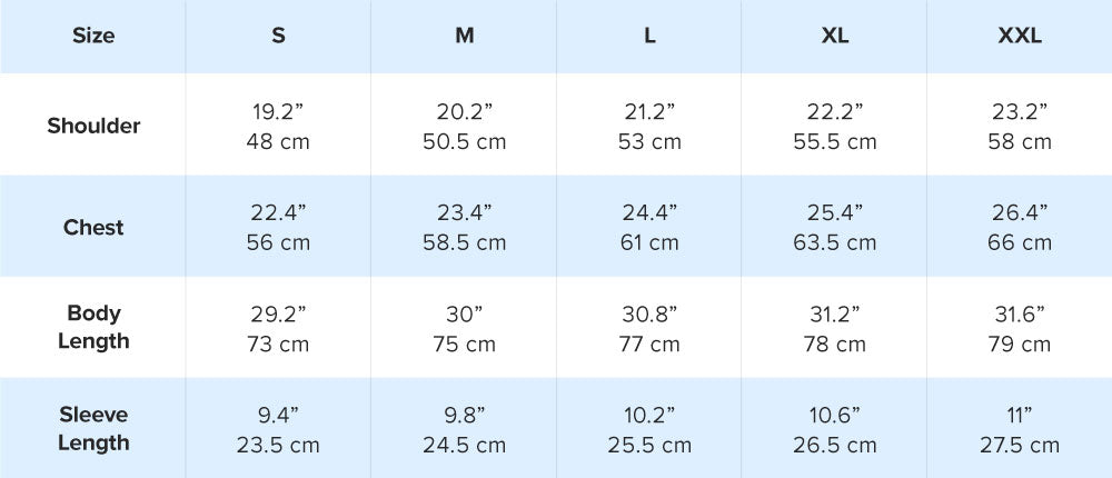 (NEW) Size Chart - Cooling Summer Shirt