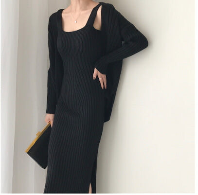 long black vest dress