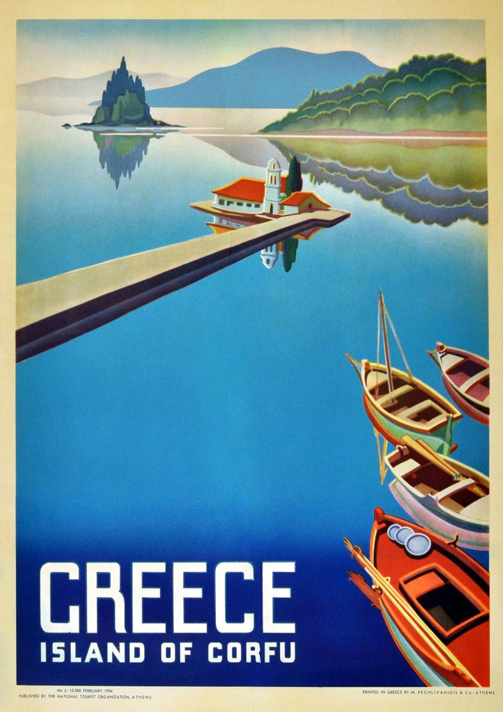 Korfu Tourismus Poster: Vintage griechische Insel Reiseanzeige