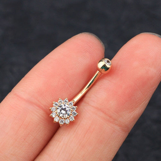 Genuine Diamond Solitaire 14k Gold Belly Button Ring – FreshTrends