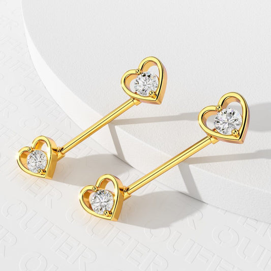  COCHARM 2pcs Heart Nipple Rings Gold for Women 14G