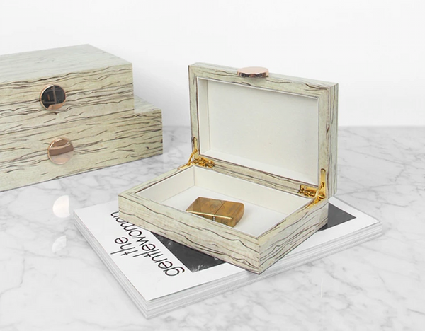 Wood Grain Pattern White Gold Button Jewelry Box