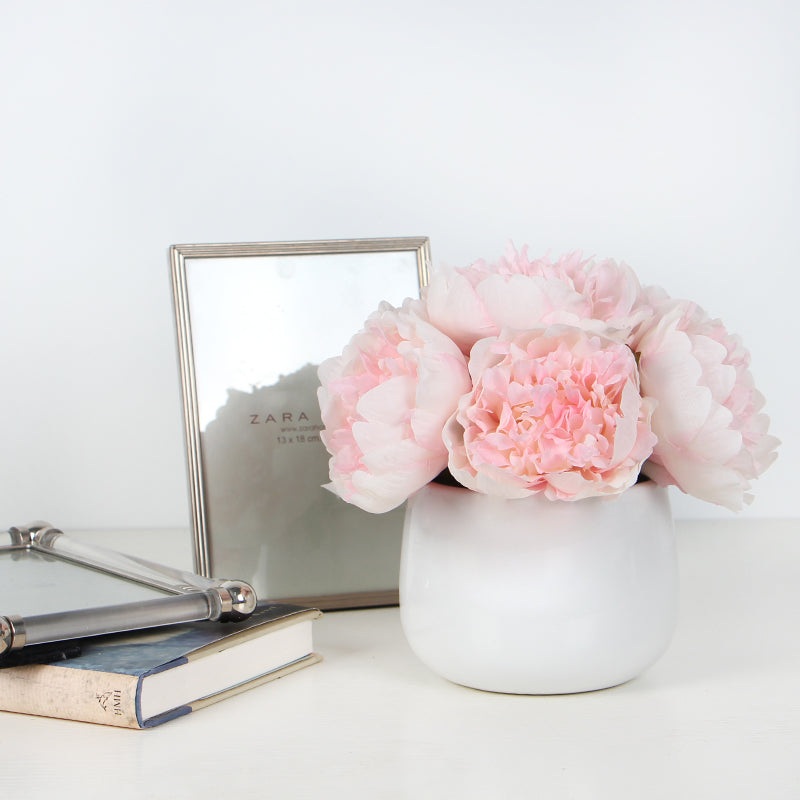 Silk Peony Arrangement with Faux Water in Glass Vase 11 ...