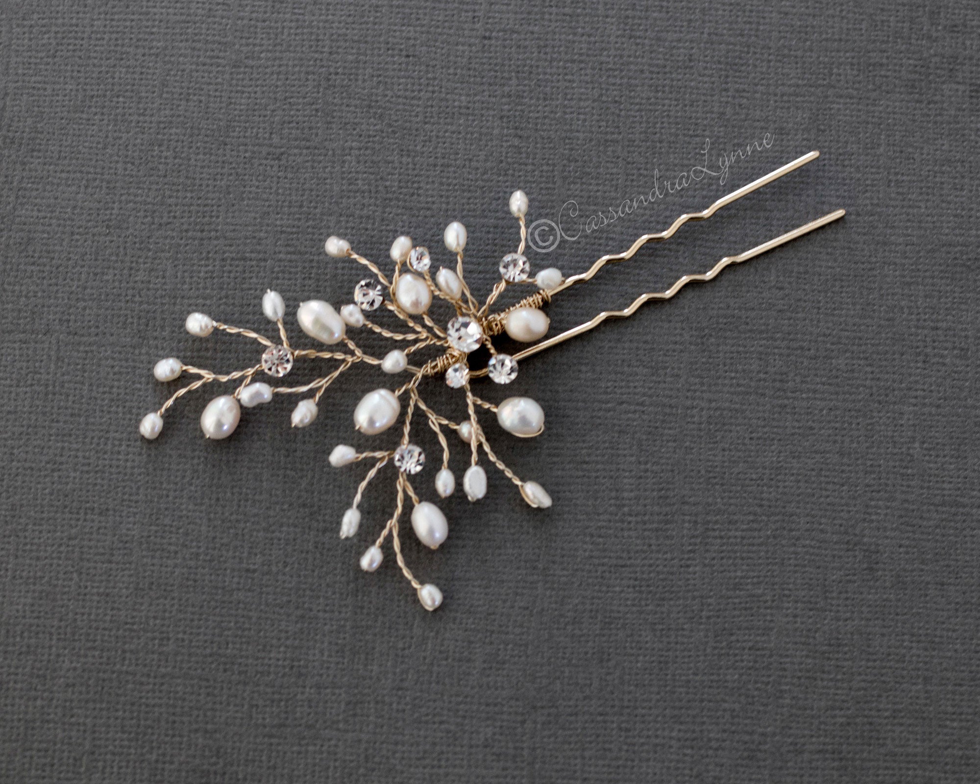 gold pearl hair pins