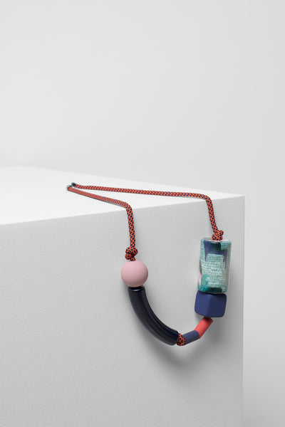 Geri Beaded Multi-Coloured Poly Rope Handmade Necklace ORANGE