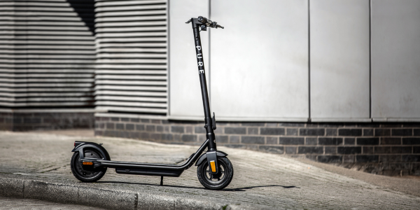 The Pure Air³ electric scooter parked on a slight gradient.