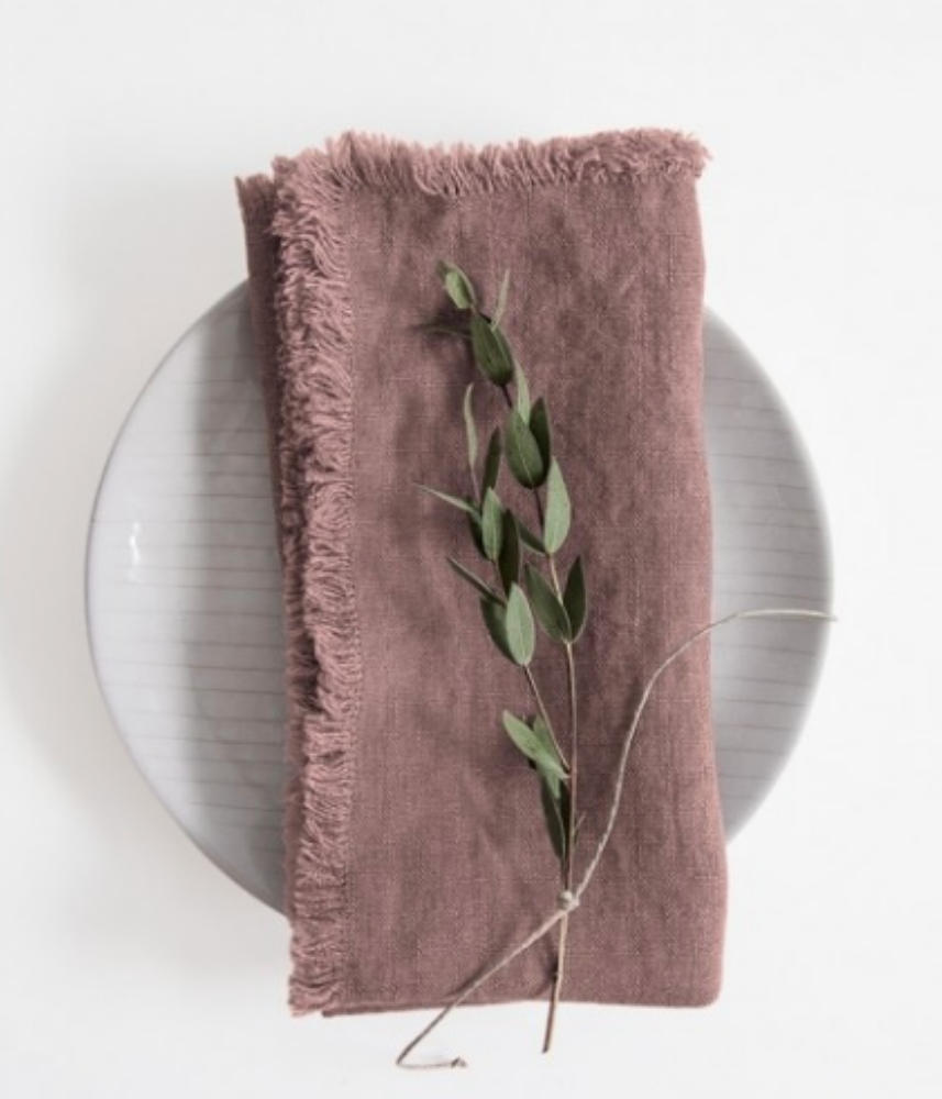 Set of 2 Ashes of Roses Washed Linen Napkins With Fringes