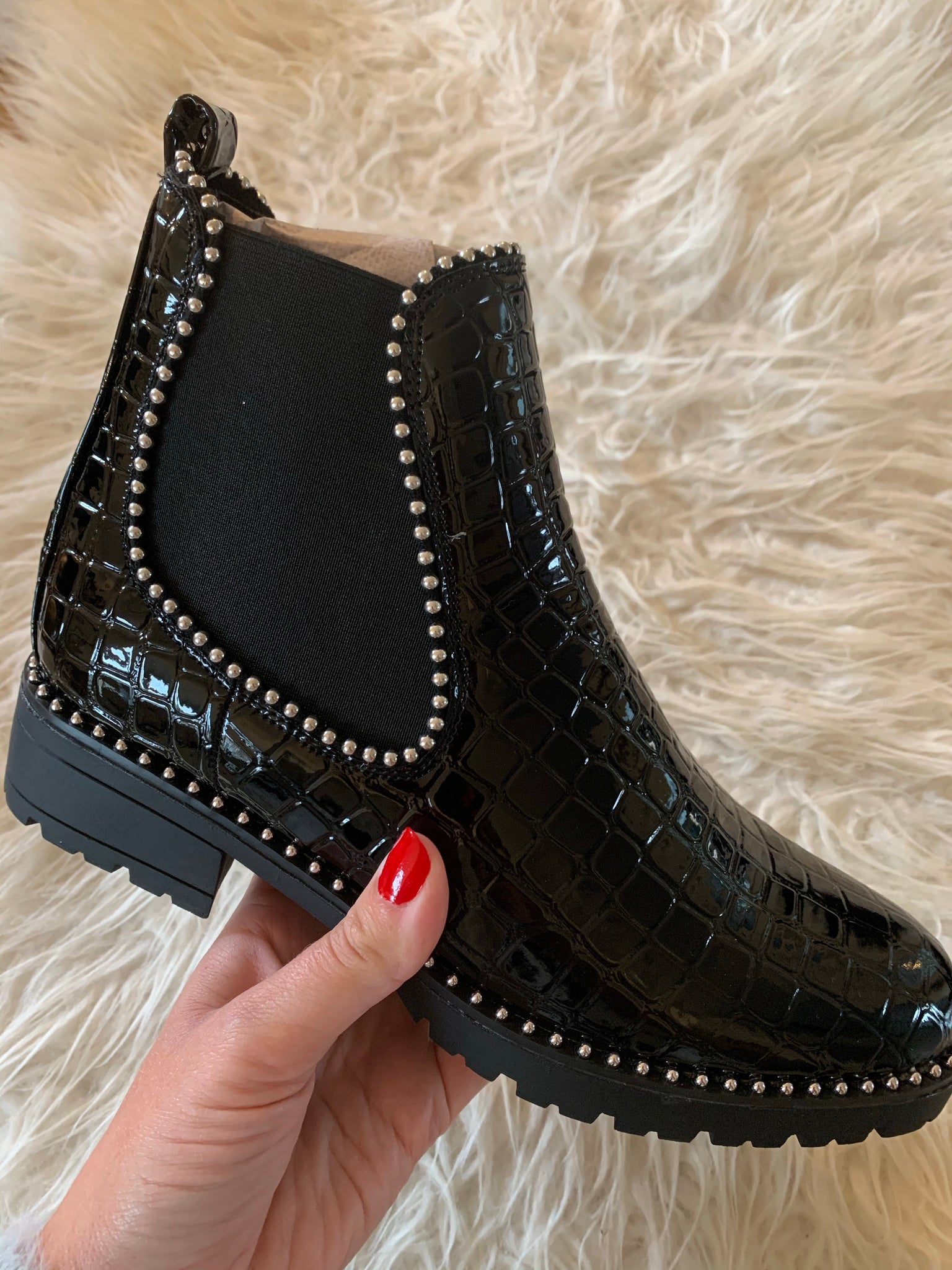 black silver studded boots