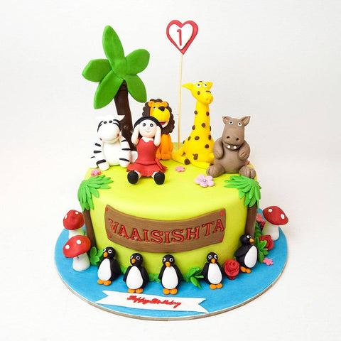 Girl and Her Animal Friends Jungle Cake Design