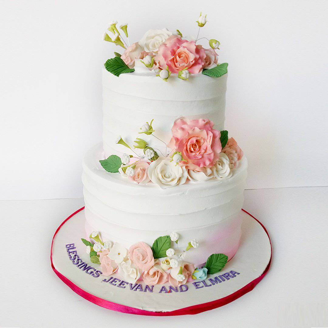 Gretna 2 tier Wedding Cake with Sugar Roses and Blossoms – Gretna Wedding  Cake Shop – Gretna Green Wedding Cakes