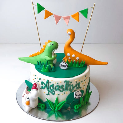 Dinosaur Theme Half Cake - Customizable Half-Birthday Cake | WarmOven