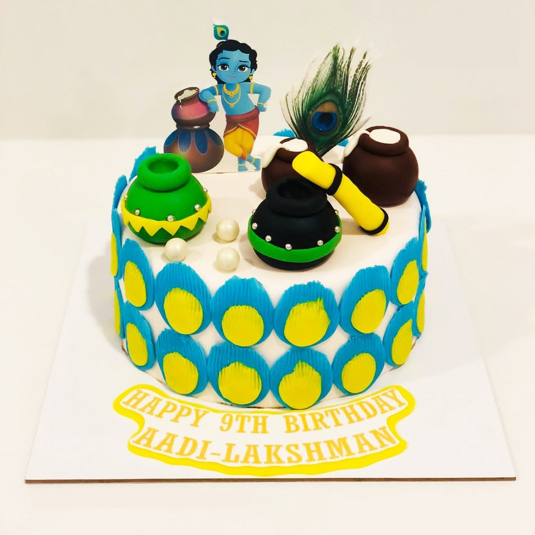 SRaa - Little Krishna themed Birthday cake 💙🦚 Happy... | Facebook