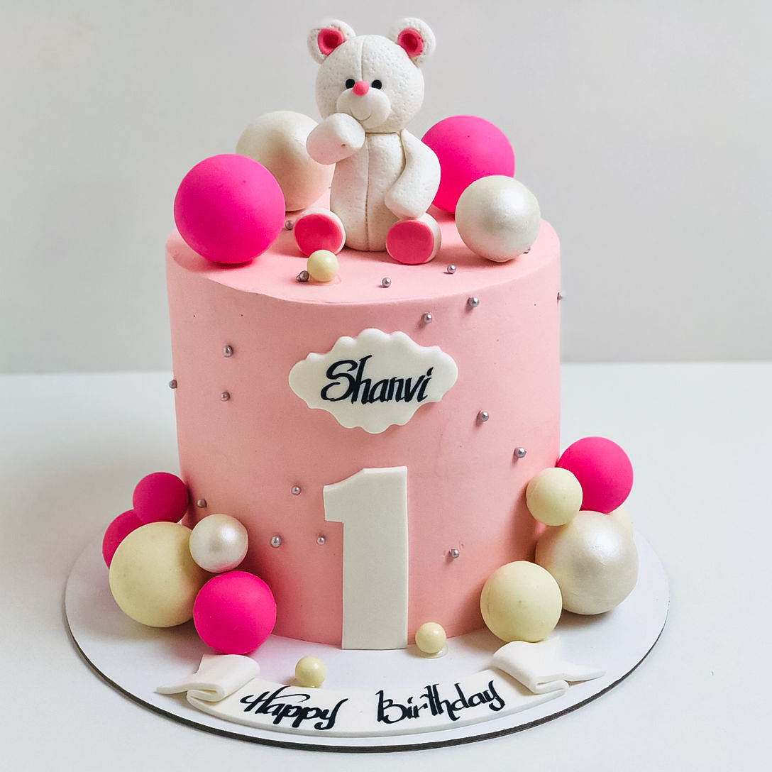 Pretty Cake Designs for Any Celebration : Cute baby shower hot pink cake  with teddy bear