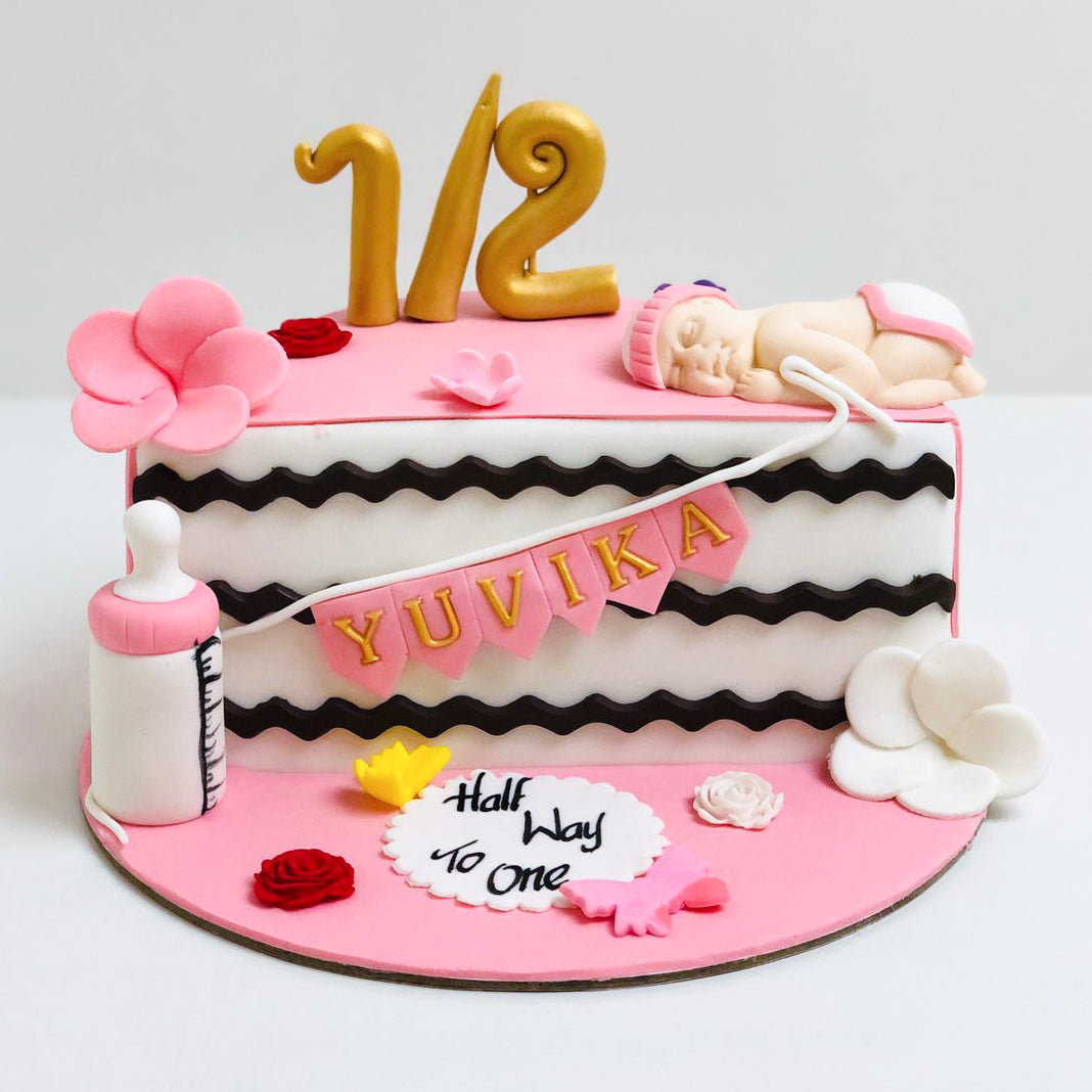 Pink Half Drip Cake - Eve's Cakes