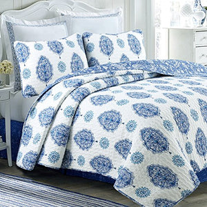 Cozy Line Home Fashions Emerson Quilt Set Navy Blue White 100