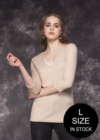 U-neck 3/4 Sleeve Cashmere Top (BEIGE) - S, M, L