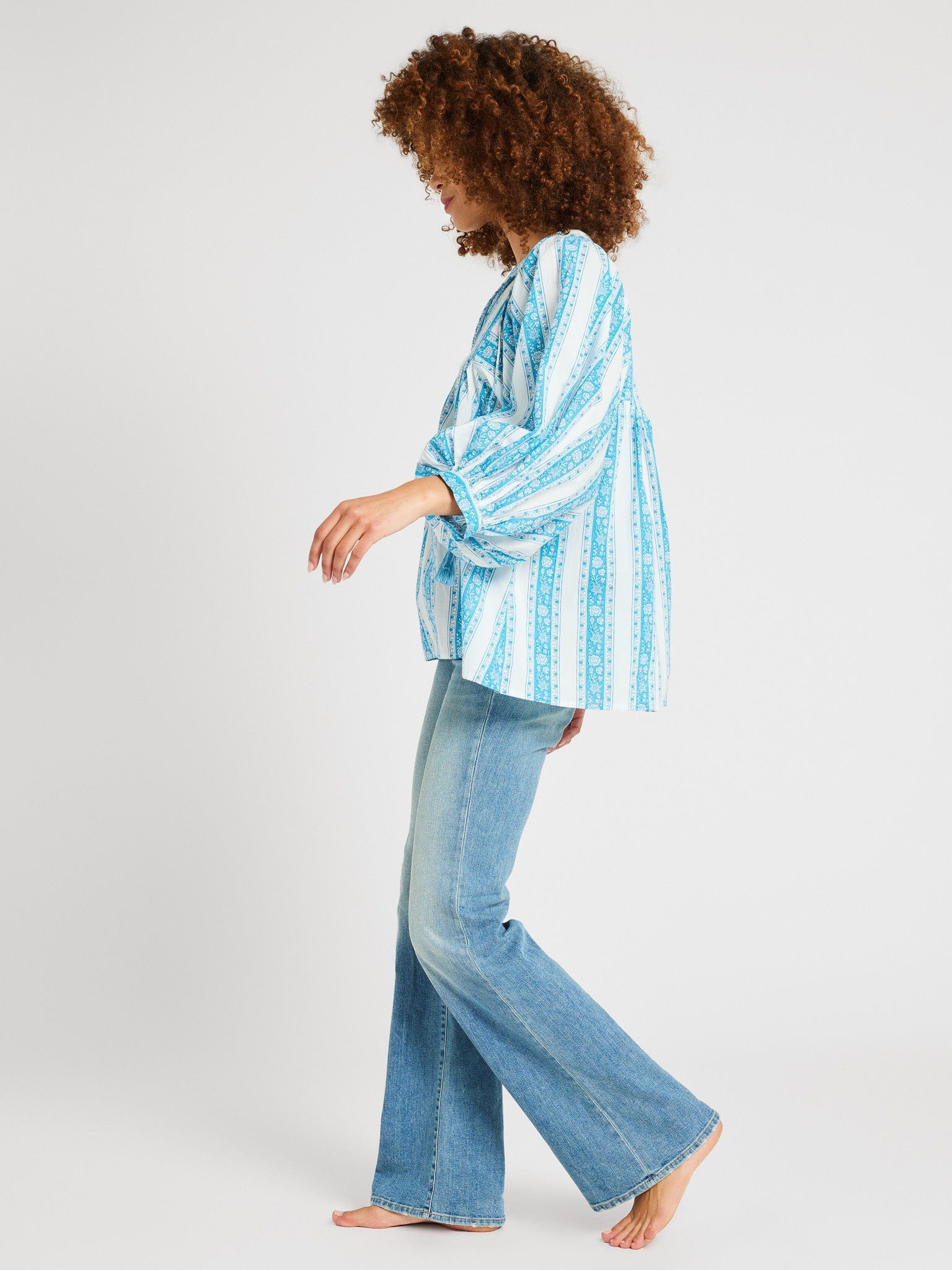 Charlie Top in Aqua Jaipur Stripe