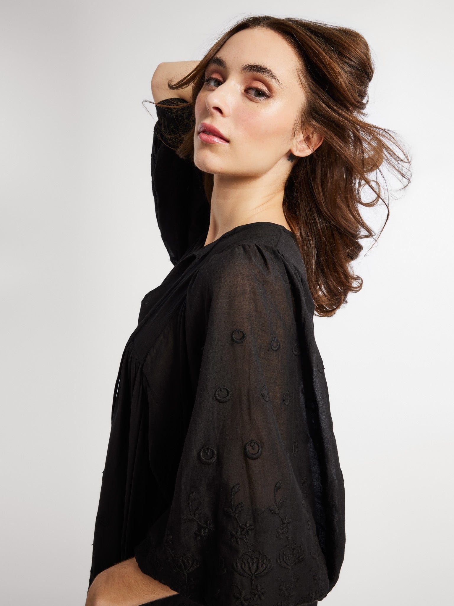 Daisy Dress in Black Petal Embroidery