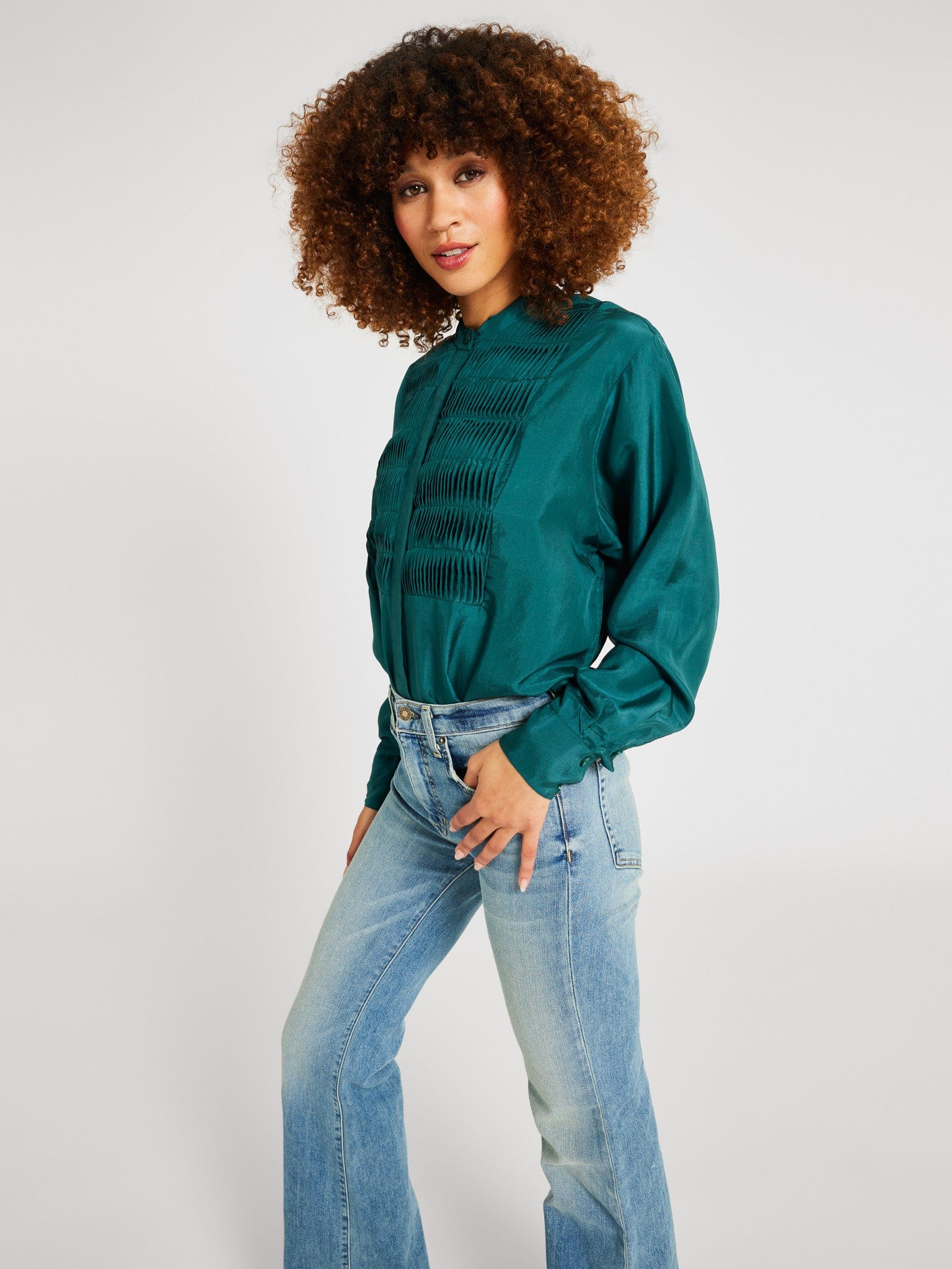 Keaton Top in Emerald Silk