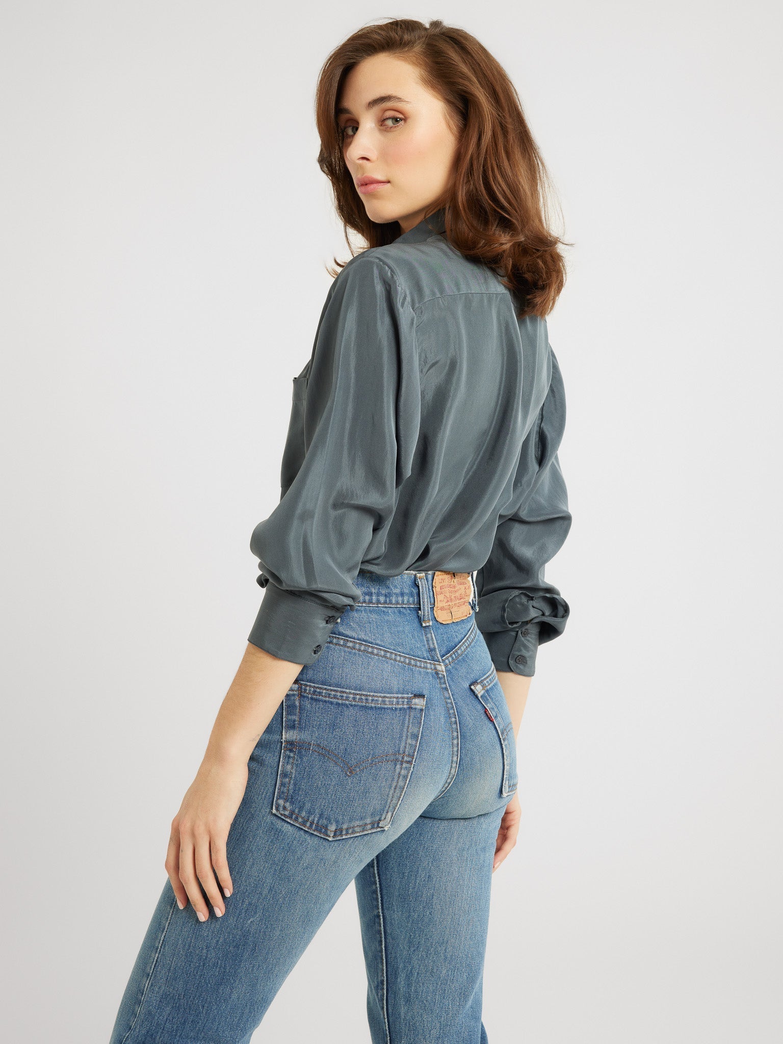 Sofia Top in Navy Washed Silk