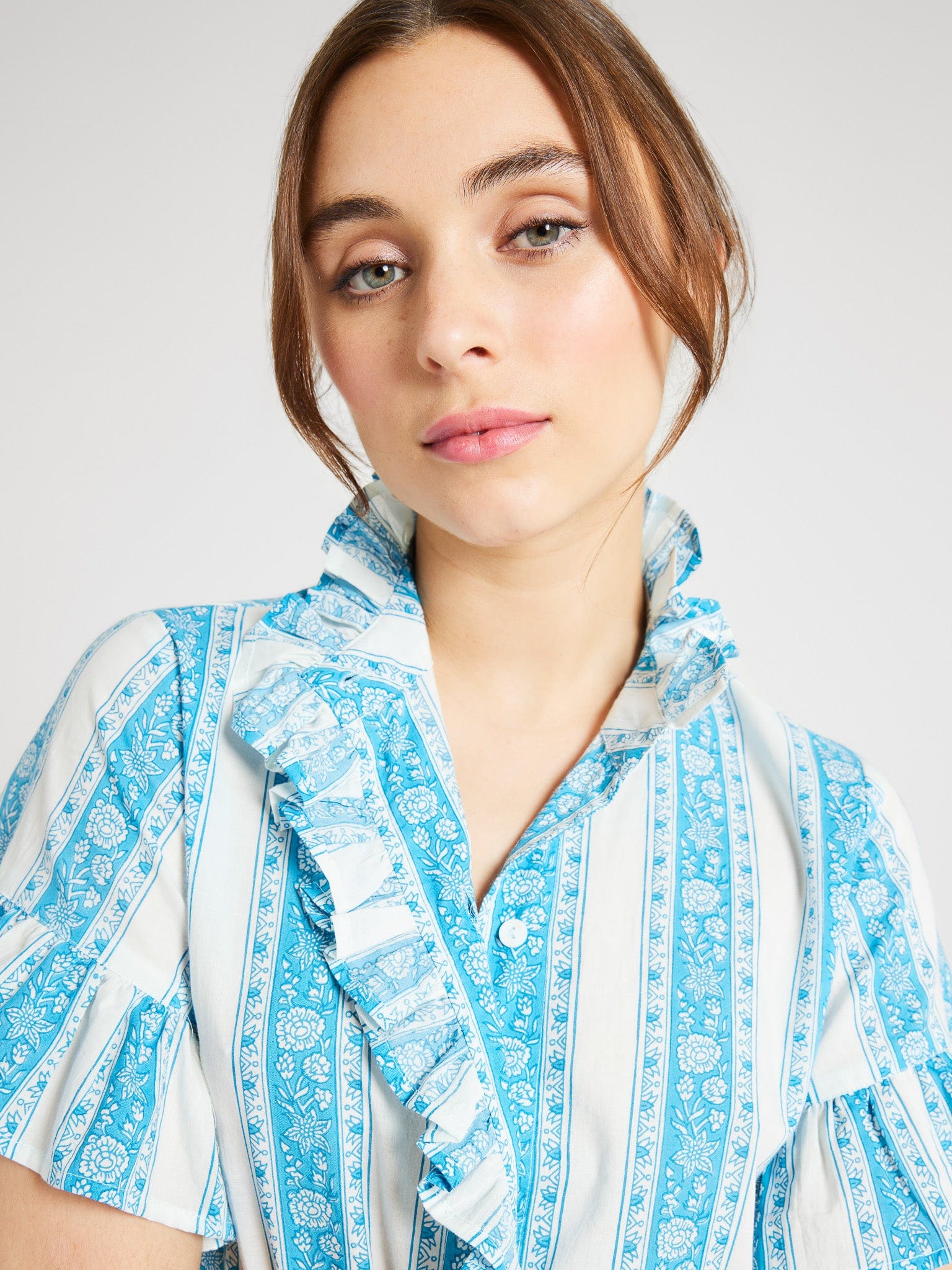 Vanessa Top in Aqua Jaipur Stripe