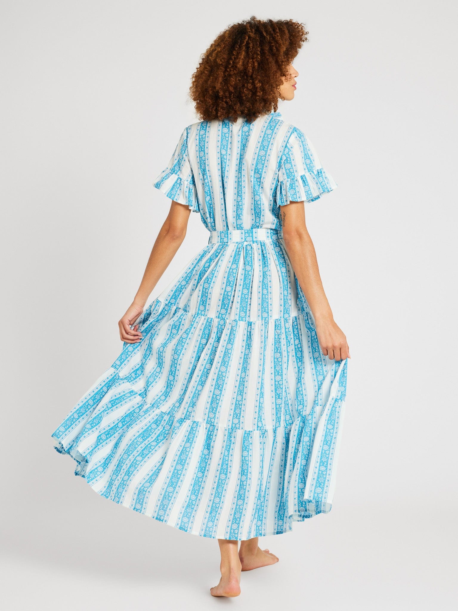 Victoria Dress in Aqua Jaipur Stripe