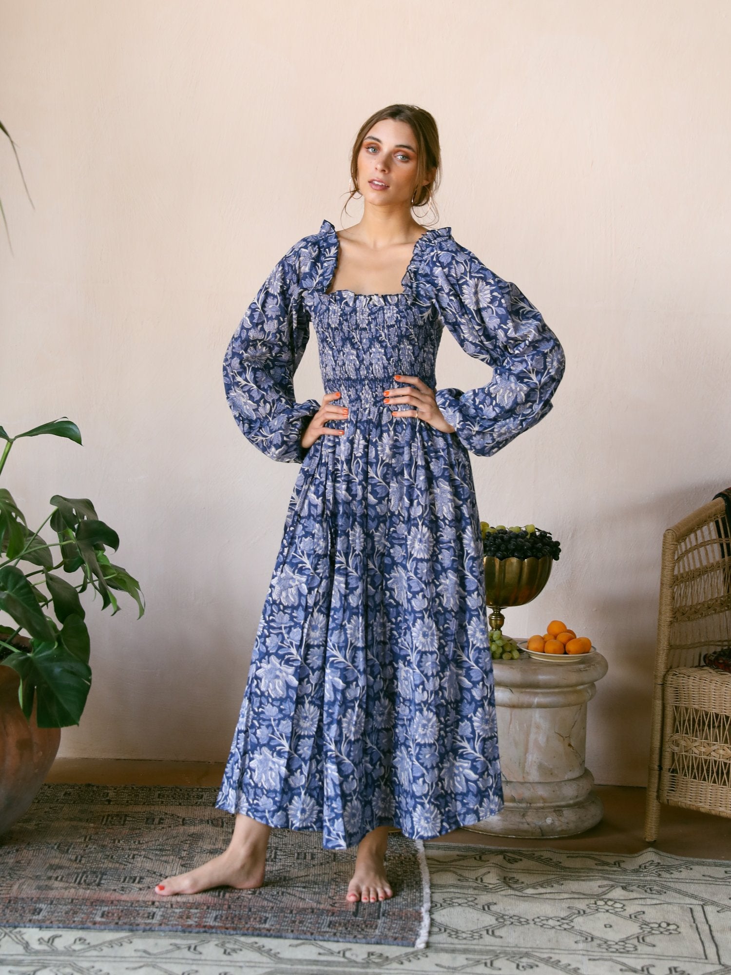 Catherine Dress in Indigo Garden